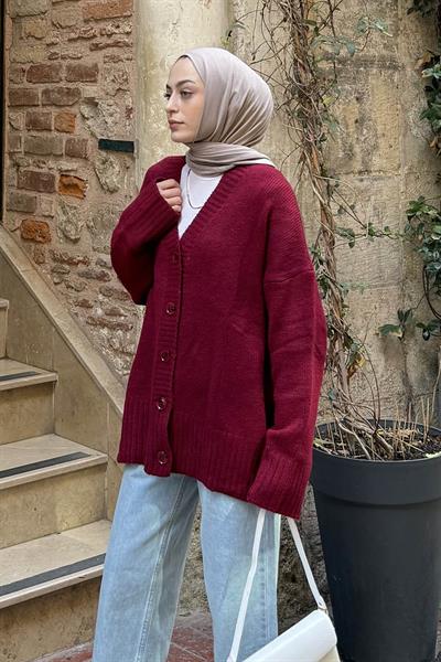 Salaş Dokulu Basic Hırka Bordo