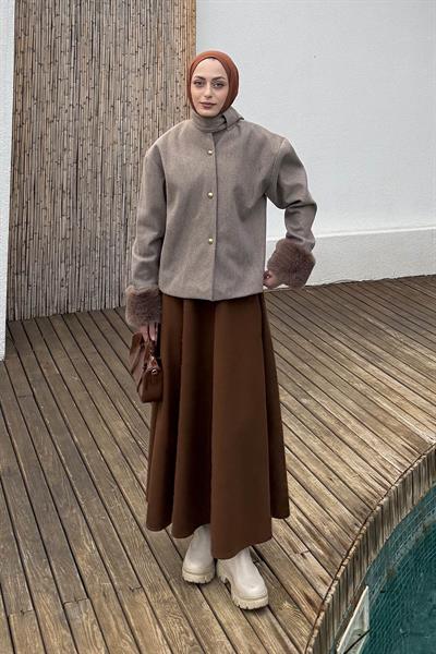 Kol Kürk Detaylı Kaban vizonrengi