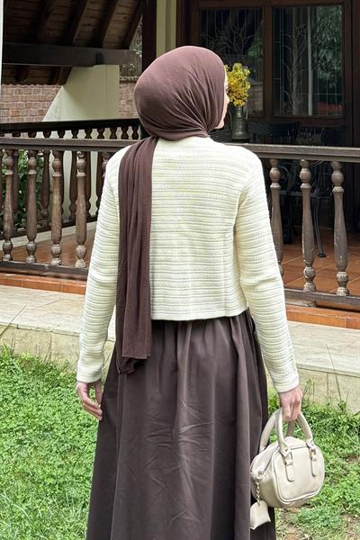 Links Desenli Crop Hırka Natural