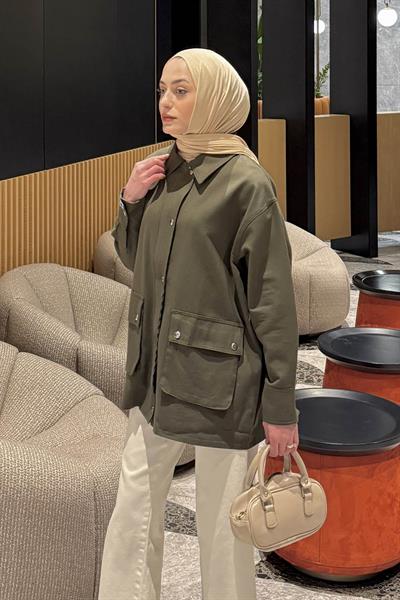 Ekose Garnili Ceket Haki