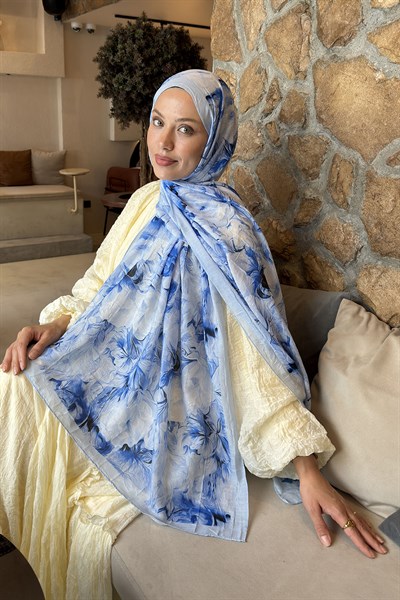 Vintage Flower Desen Bambu Şal Bebe Mavisi