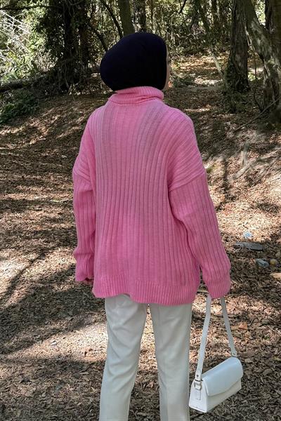 Balıkçı Yaka Kazak Pembe