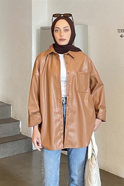 Tek Cep Deri Gömlek TABA