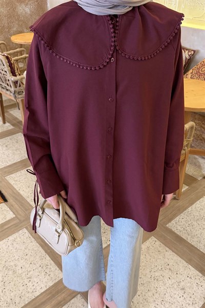 Bebe Yaka Dantel Detaylı Gömlek Bordo
