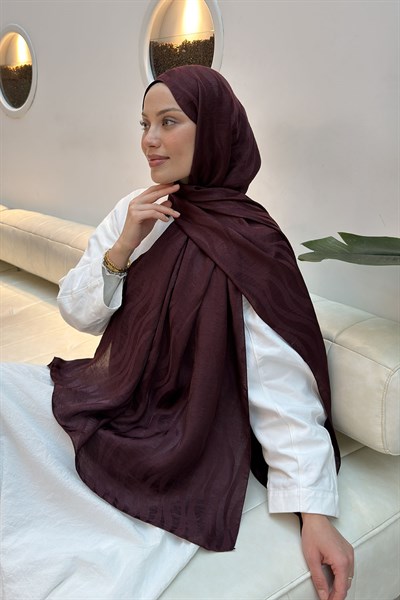 Shine Desen Ayrobin Floş Jakar Şal Koyu Bordo