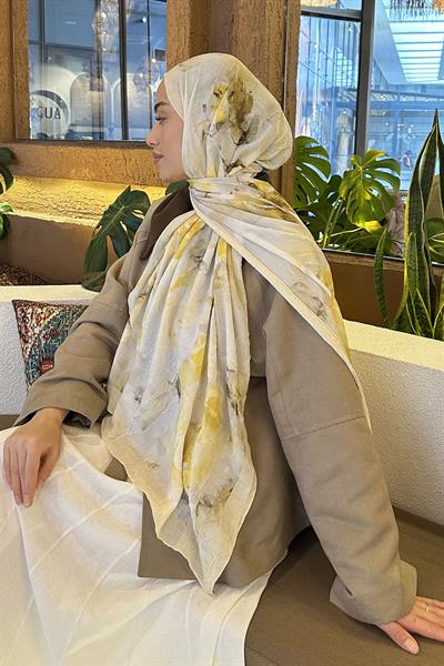 Gül Desen Bambu Şal Sarı