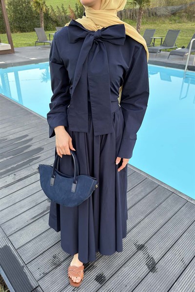 Kravat Yaka Tesettür Takım Lacivert
