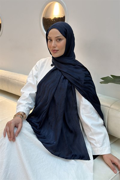 Shine Desen Ayrobin Floş Jakar Şal Lacivert