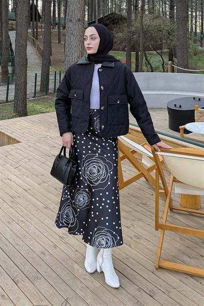 Deri Yaka Kapitone Mont Siyah