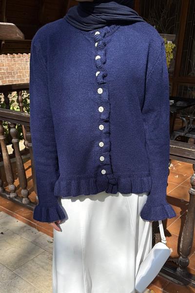 Fırfır Detaylı Hırka Lacivert