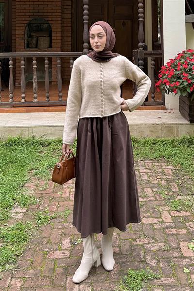 Düğme Detaylı Hırka Bej