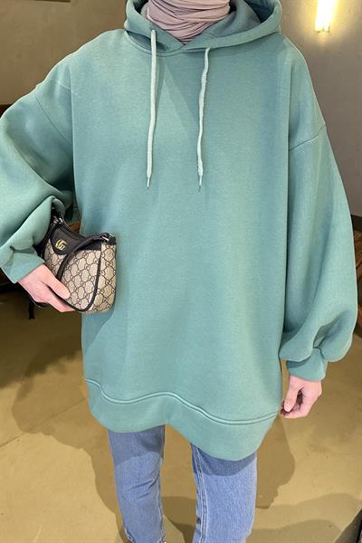 Üç İplik Balon Kol Sweatshirt Mint Yeşili