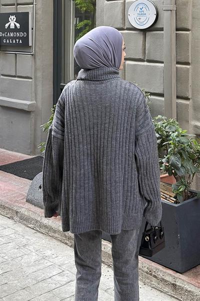 Balıkçı Yaka Kazak Antrasit