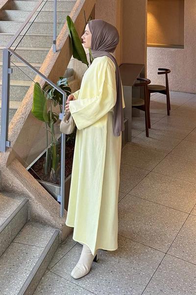 Etekli Tesettür Takım Sarı