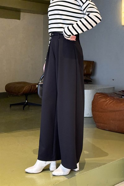 Dökümlü Palazzo Pantolon Siyah