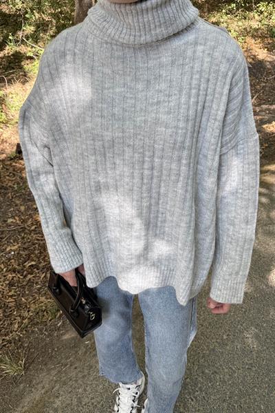 Balıkçı Yaka Kazak Gri