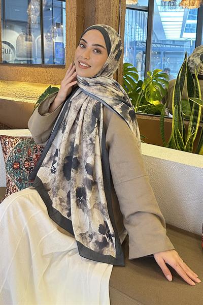 Batik Çiçek Desen Bambu Şal Koyu Yeşil