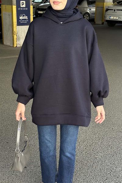 Üç İplik Balon Kol Sweatshirt Lacivert