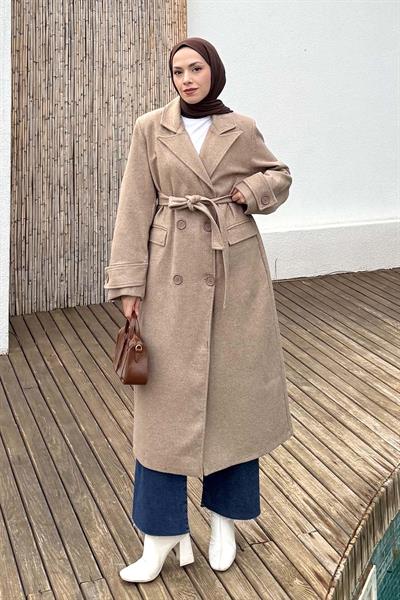 Geniş Manşet Kaşe Kaban Soft Kahve