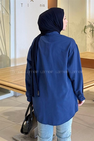 Fular Detaylı Gömlek Lacivert