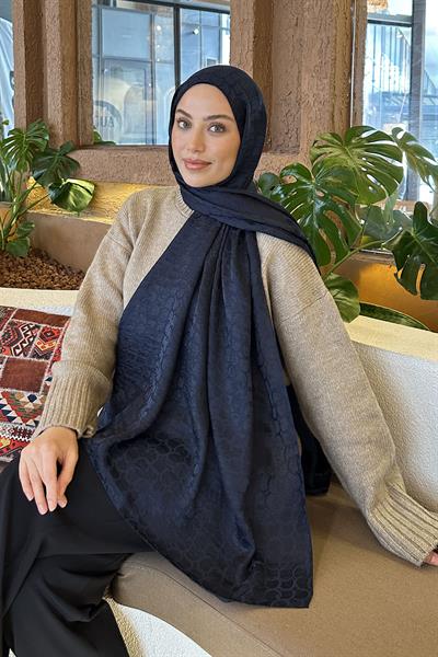 Bloom Desen Ayrobin Floş Jakar Şal Lacivert