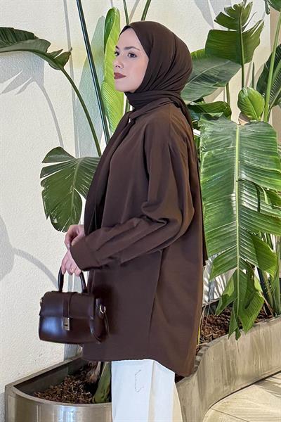 Fular Detaylı Gömlek Acı Kahverengi
