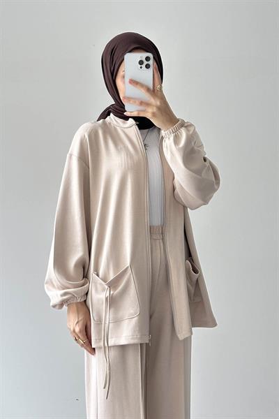 Biyeli Cepli İkili Takım Krem