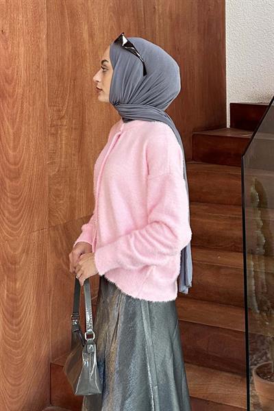 Sakallı Basic Hırka Pembe