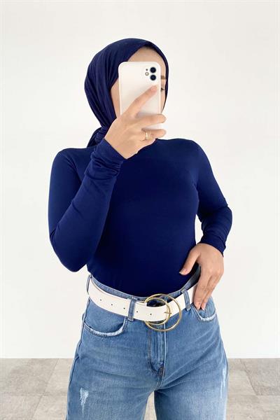 Yarım Balıkçı Yaka Düz Renk Body Lacivert