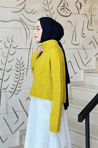 Örgülü Kazak Hardal Sarısı