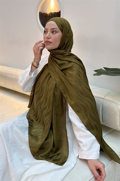 Shine Desen Ayrobin Floş Jakar Şal Asker Yeşili