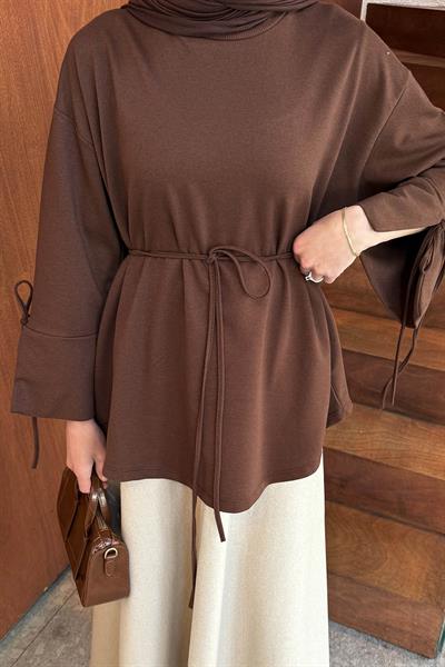 Yırtmaç Detaylı Sweat Kahverengi