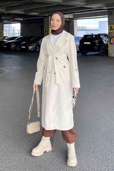 Pelican Ön Düğmeli Trençkot Krem