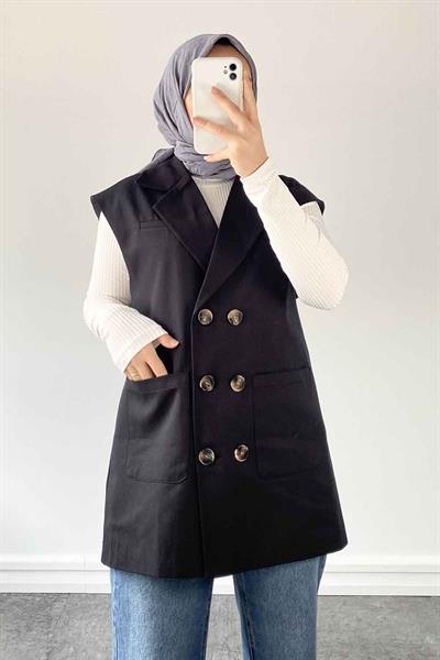 Utility Ön Düğmeli Yelek Siyah