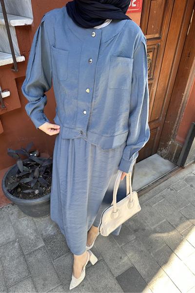 Etekli Tesettür Takım İndigo