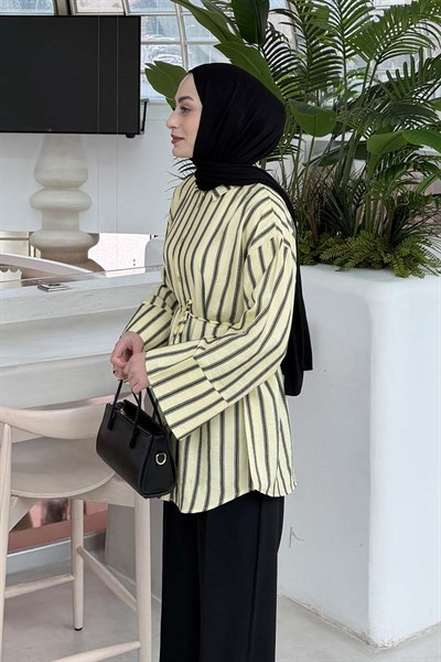 Çizgili Bağlamalı Gömlek Sarı