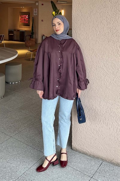 Fırfır Detaylı Gömlek Mürdüm