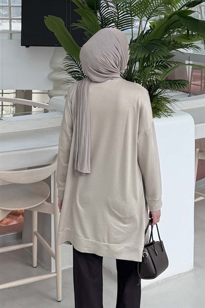 İki iplikli Arma Detaylı Sweat Tunik vizonrengi