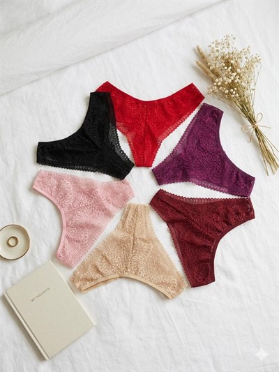 Dantel Detaylı 6 lı Külot Çok Renkli