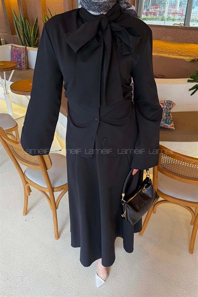 Kravat Yaka Tesettür Takım Siyah