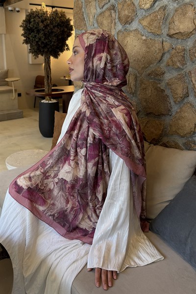 Vintage Flower Desen Bambu Şal Gül
