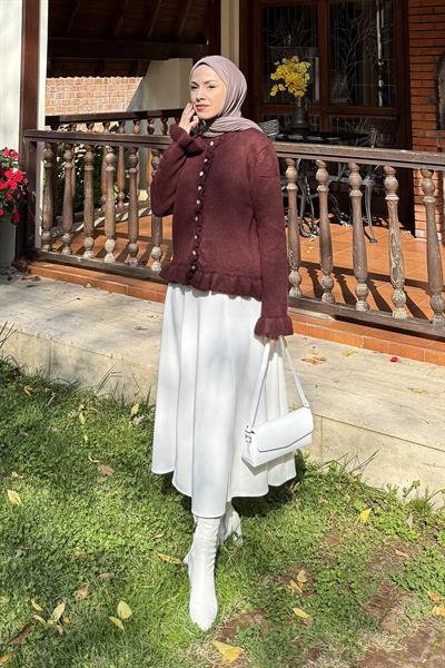 Fırfır Detaylı Hırka Bordo