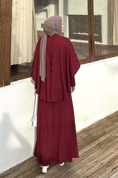 Balıksırtı Kemerli Elbise Bordo