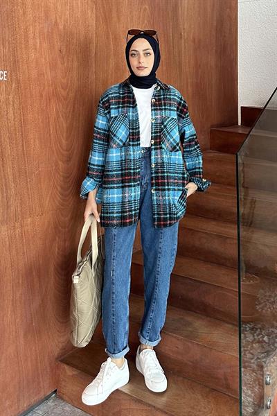 Ekose Desen Çift Cep Detaylı  Oduncu Gömlek Bordo