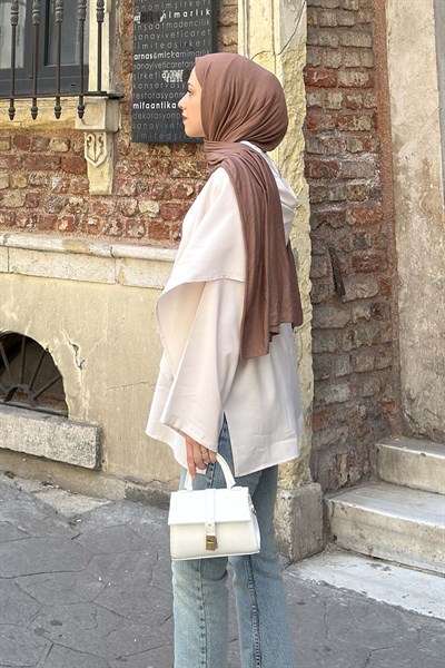 Pelerin Detaylı Oversize Tunik Bej