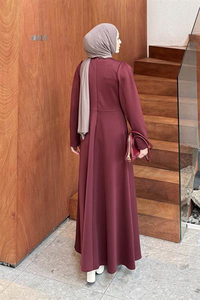 Kurdela Detaylı Scuba Elbise Bordo