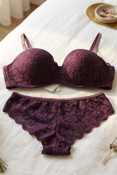 Toparlayıcı Özellik Çıkarılabilir Askı Lotus Sütyen Takım Mor