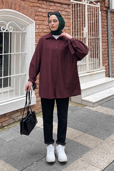 Kol Detaylı Gömlek 
Oversize Gömlek Mürdüm