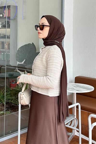 Links Desenli Crop Hırka Taş