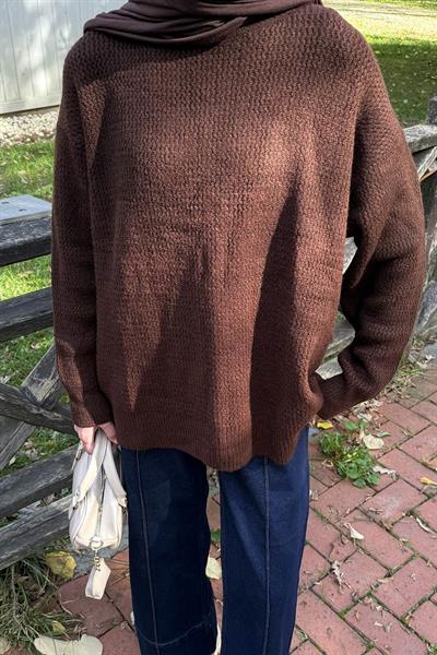 İnce Örgülü Kazak Acı Kahverengi